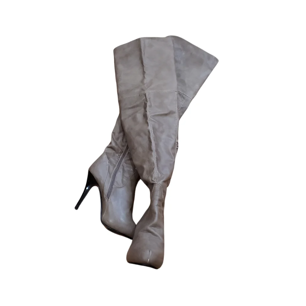 Thigh High Heel Boots Taupe Size 8.5 - Picture 5 of 8